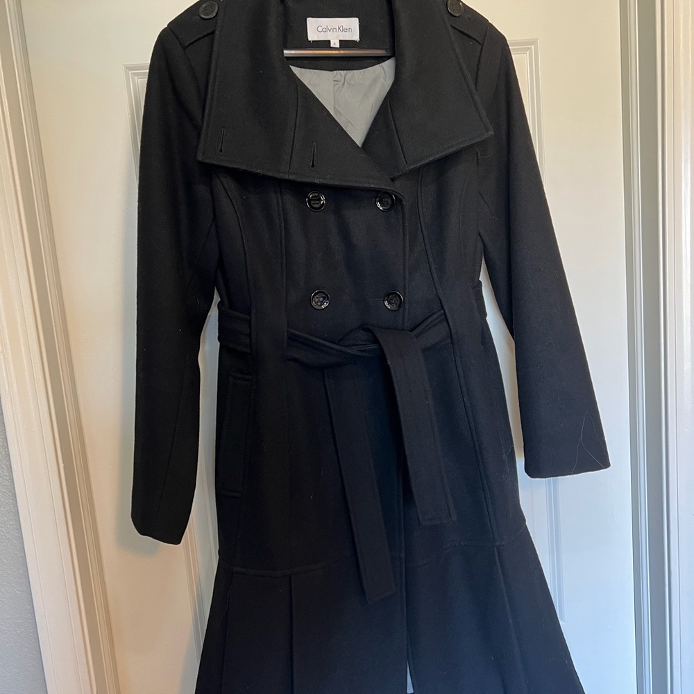 Calvin Klein Elegant Black Wool Blend Pea Coat